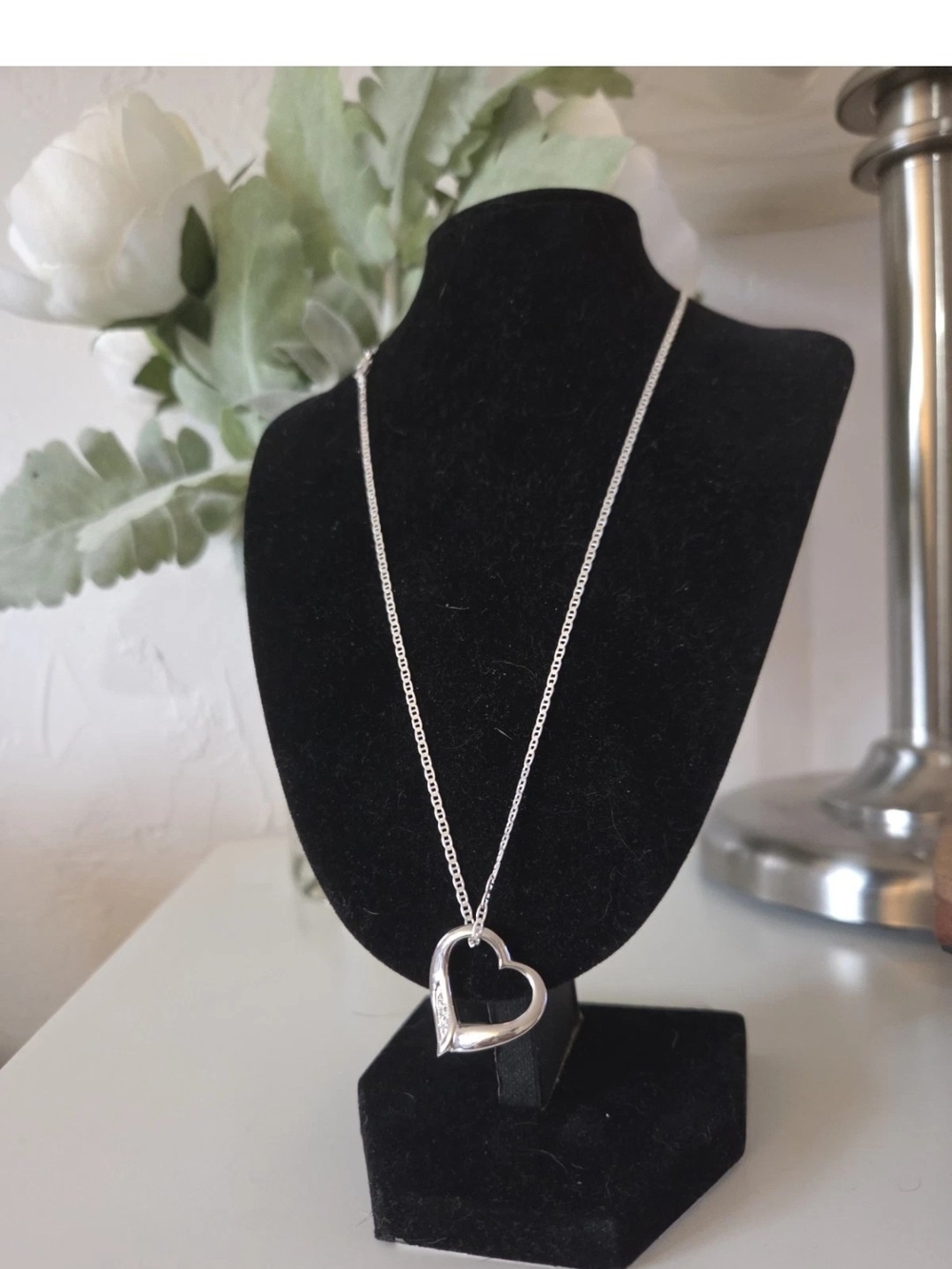 925 Sterling Silver Mariner Chain & Moissanite Heart Pendant Necklace